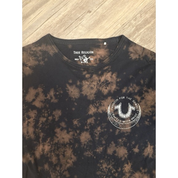True Religion T Shirt Mens XL Black Tie Dye Budha World Tour Graphic Tee Skull - Picture 3 of 7